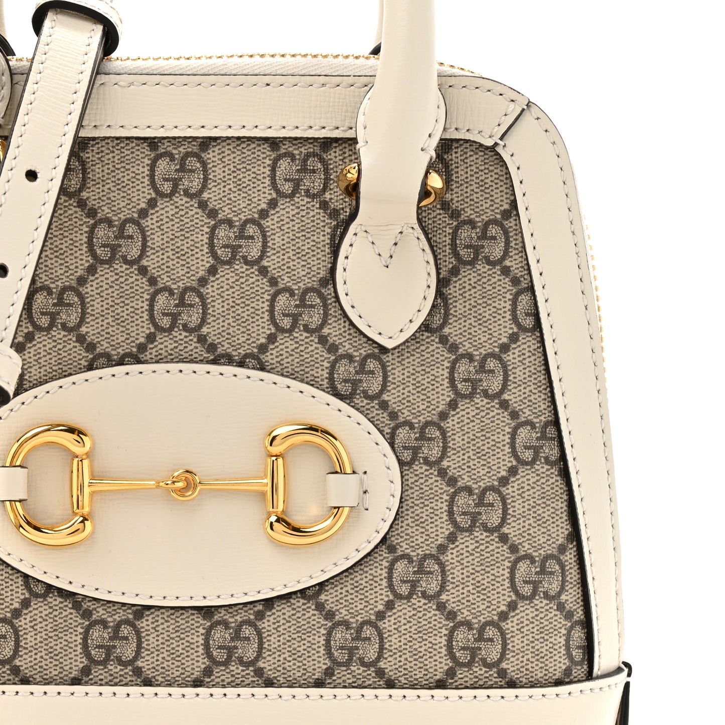 GG Supreme Monogram Azalea Calfskin Mini Horsebit 1955 Top Handle Bag Beige Ebony Mystic White