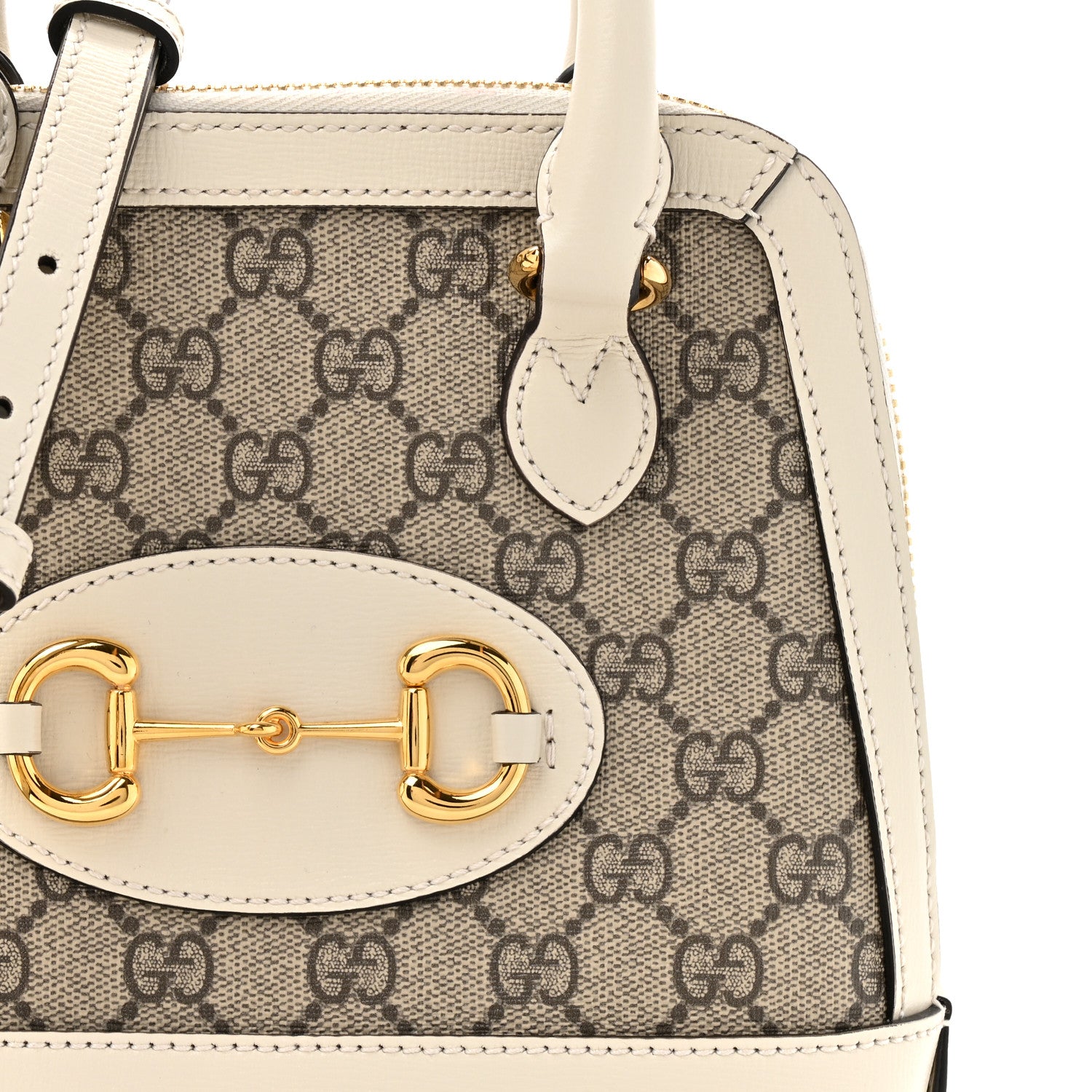 Gucci GG Supreme Monogram Azalea Calfskin Mini Horsebit 1955 Top Handle Bag Beige Ebony Mystic White 8 of 12