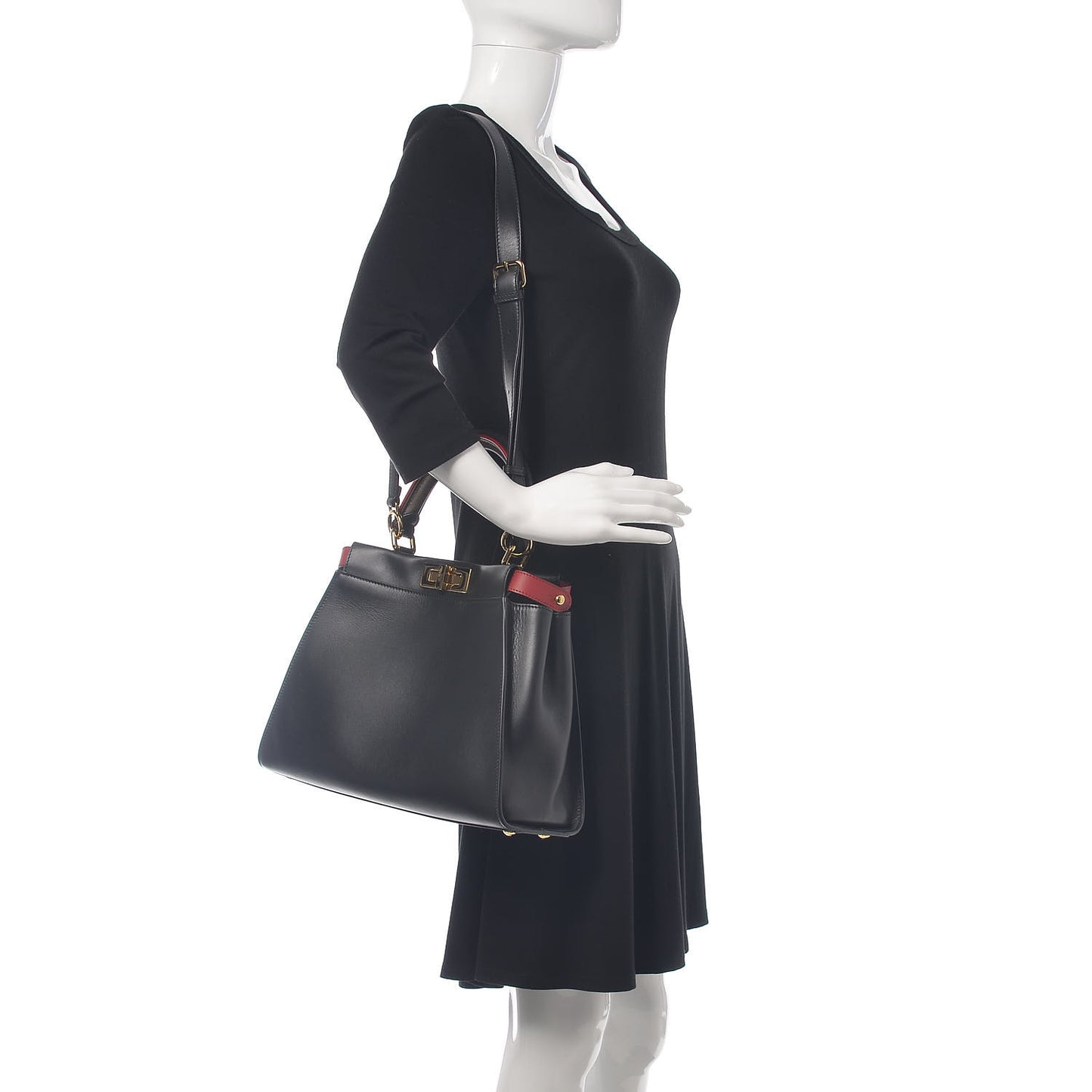 Vitello Seta Century Nappa Medium Peekaboo Iconic Defender Satchel Black Fragola Maya