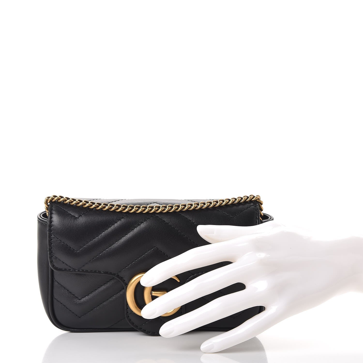 Gucci Calfskin Matelasse Super Mini GG Marmont Shoulder Bag Black 3 of 10