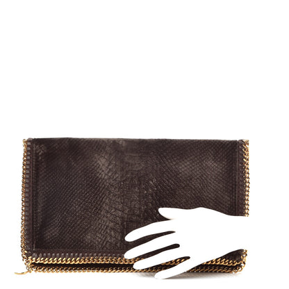 Stella McCartney Snake Embossed Velvet Falabella Fold Over Clutch Brown 2 of 9