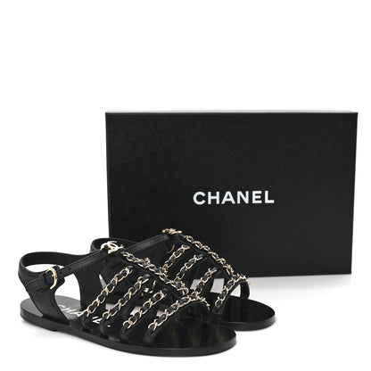 Chanel Calfskin Multi Chain CC Sandals 37 Black 36 Black 10 of 10
