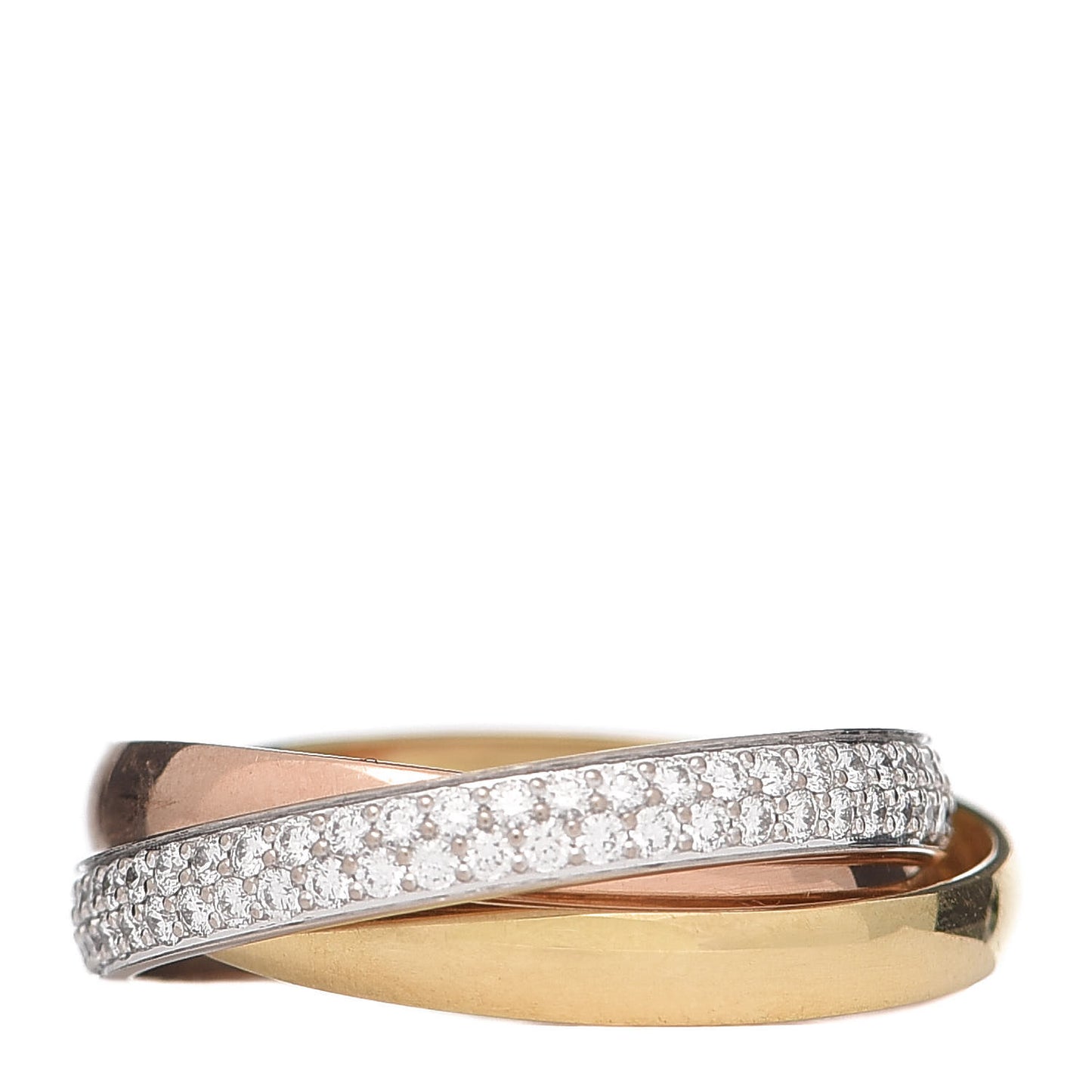 18K White Yellow Pink Gold Diamond Small Trinity Paved Ring 49 5