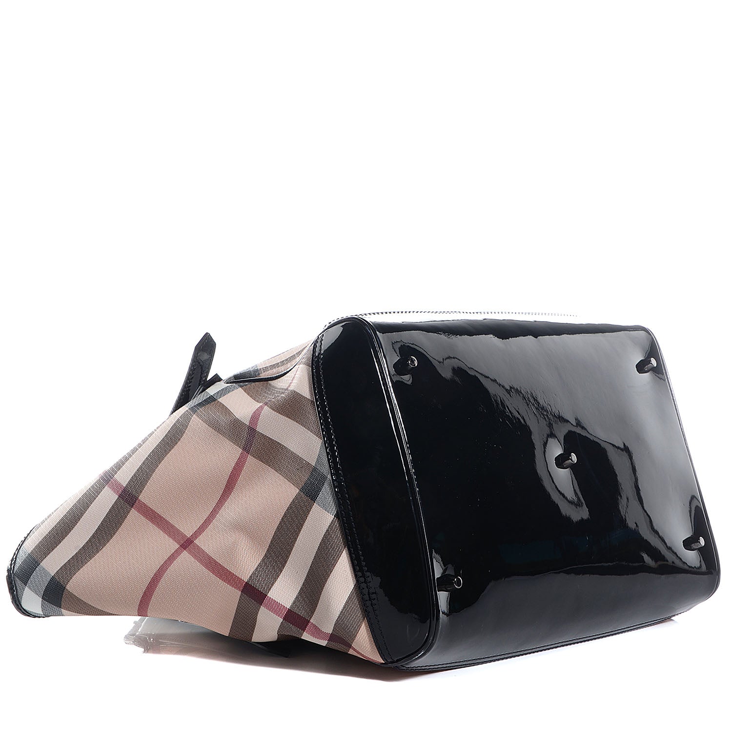 Burberry Patent Trim Supernova Check Tote Black 4 of 9