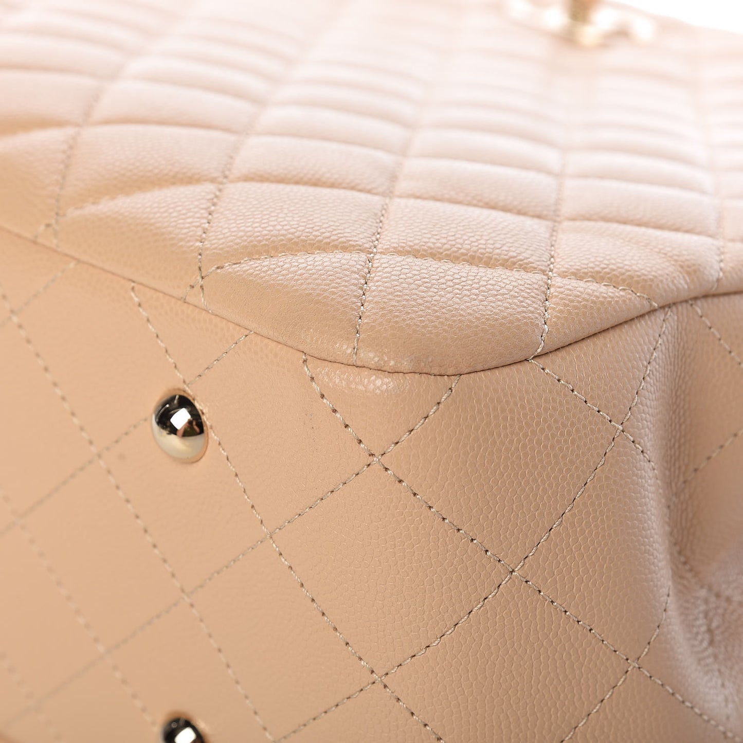 Caviar Quilted Large Classic Shopping Tote Light Beige