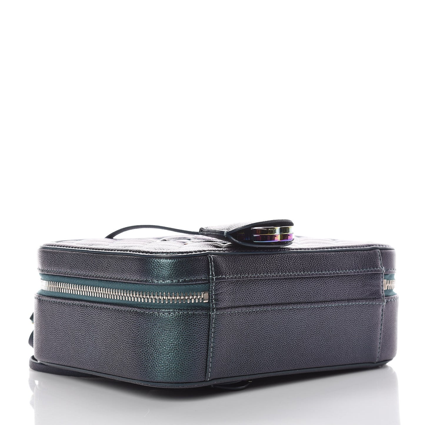 Iridescent Caviar Quilted Medium CC Filigree Vanity Case Dark Turquoise