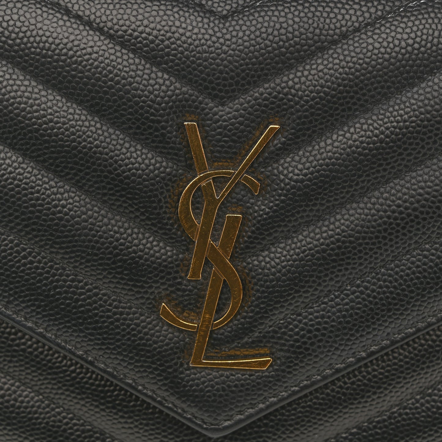 Grain De Poudre Matelasse Chevron Monogram Envelope Chain Wallet Black
