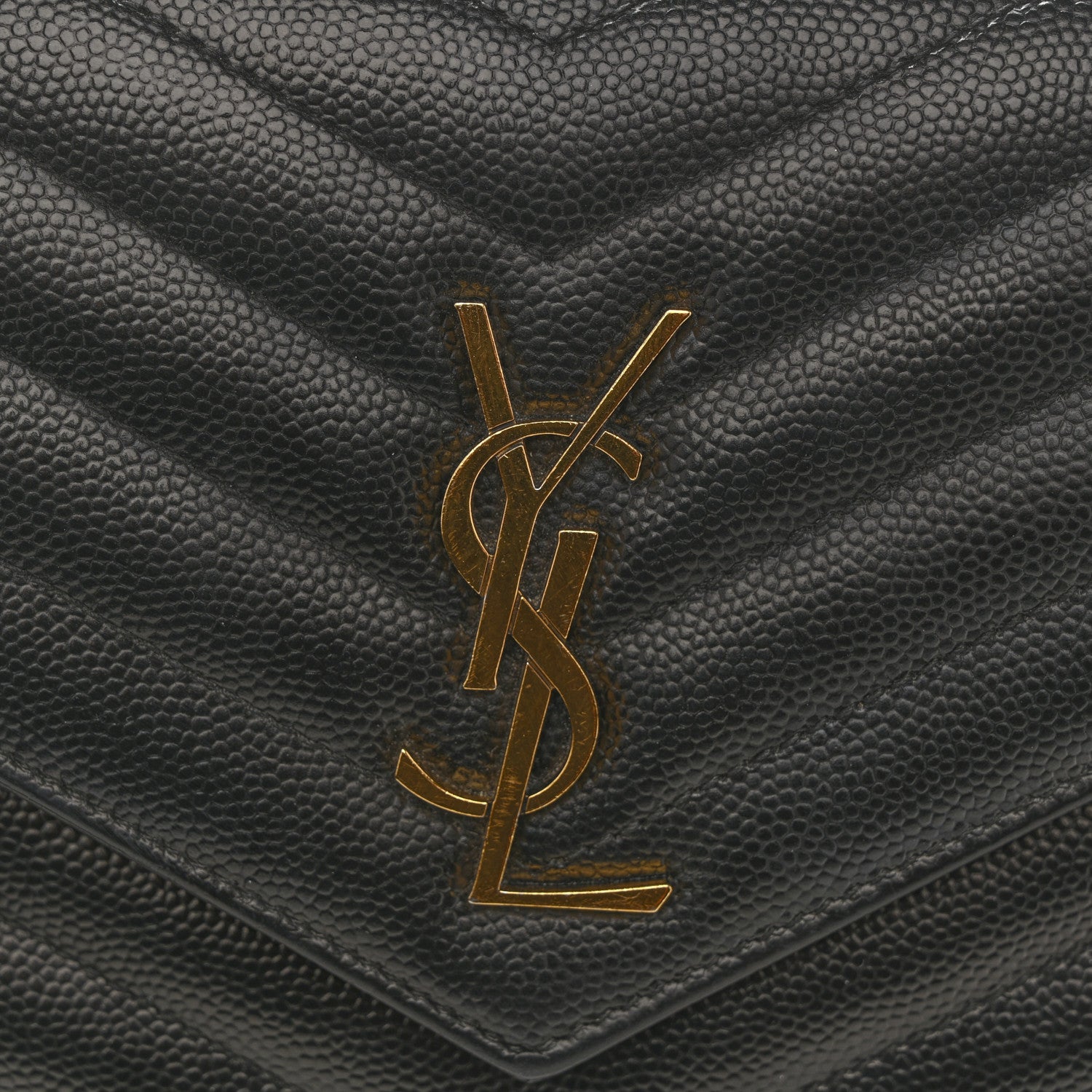 Saint Laurent Grain De Poudre Matelasse Chevron Monogram Envelope Chain Wallet Black 11 of 15