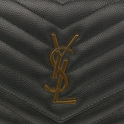 Saint Laurent Grain De Poudre Matelasse Chevron Monogram Envelope Chain Wallet Black 11 of 15