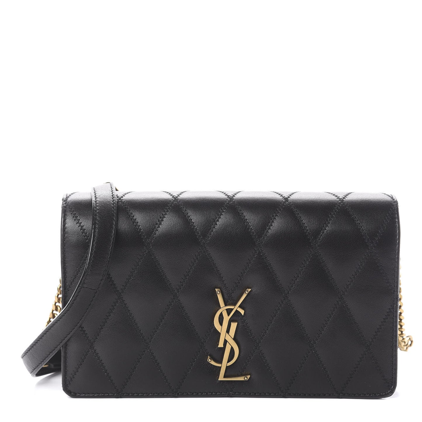 Lambskin Diamond Quilted Monogram Angie Chain Bag Black