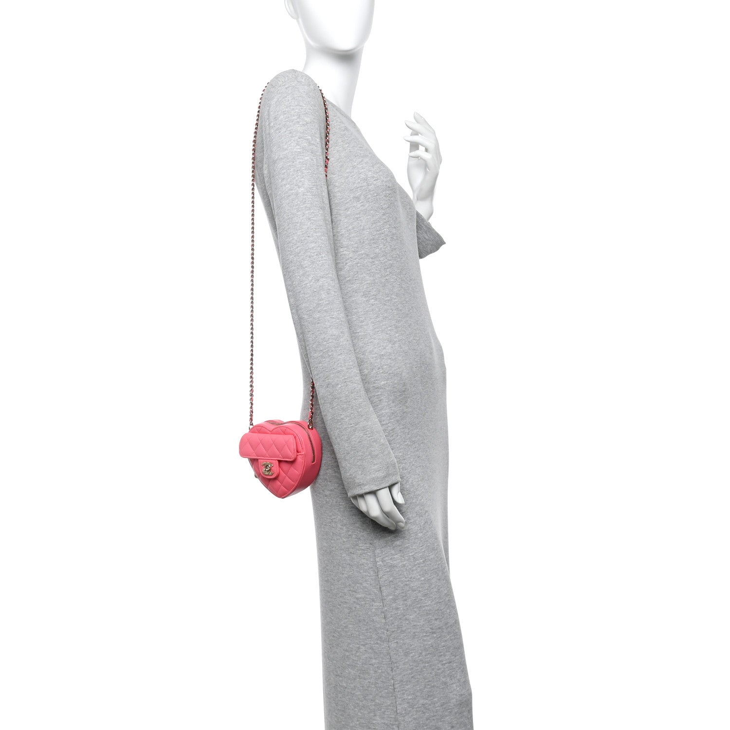 Chanel Lambskin Quilted CC In Love Heart Clutch With Chain Pink 2 of 13