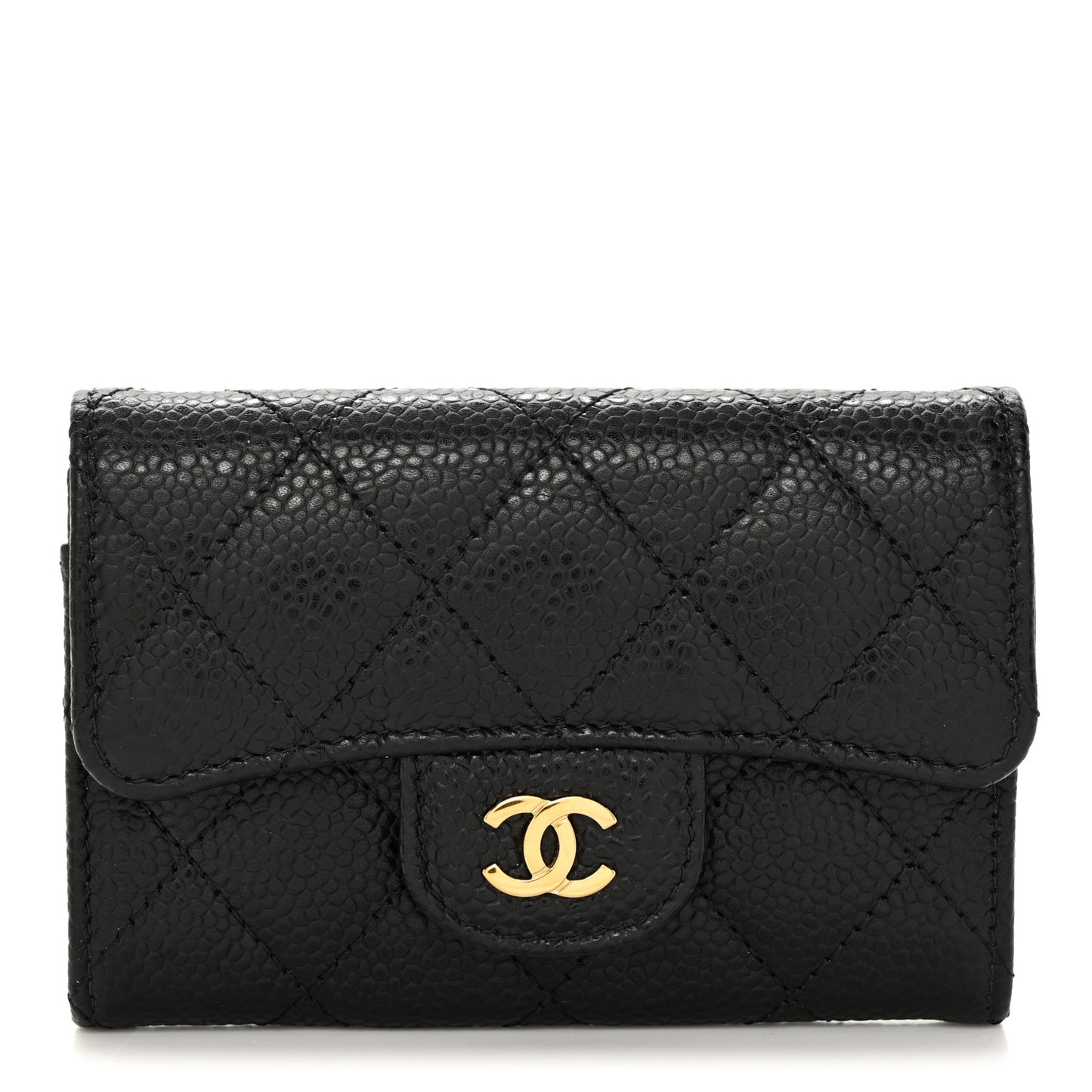 Caviar Quilted Flap Card Holder Black