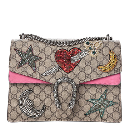 Gucci GG Supreme Monogram Suede Pierced Heart Embroidered Medium Dionysus Shoulder Bag Beige Ebony Pink Tropical Flower 1 of 18