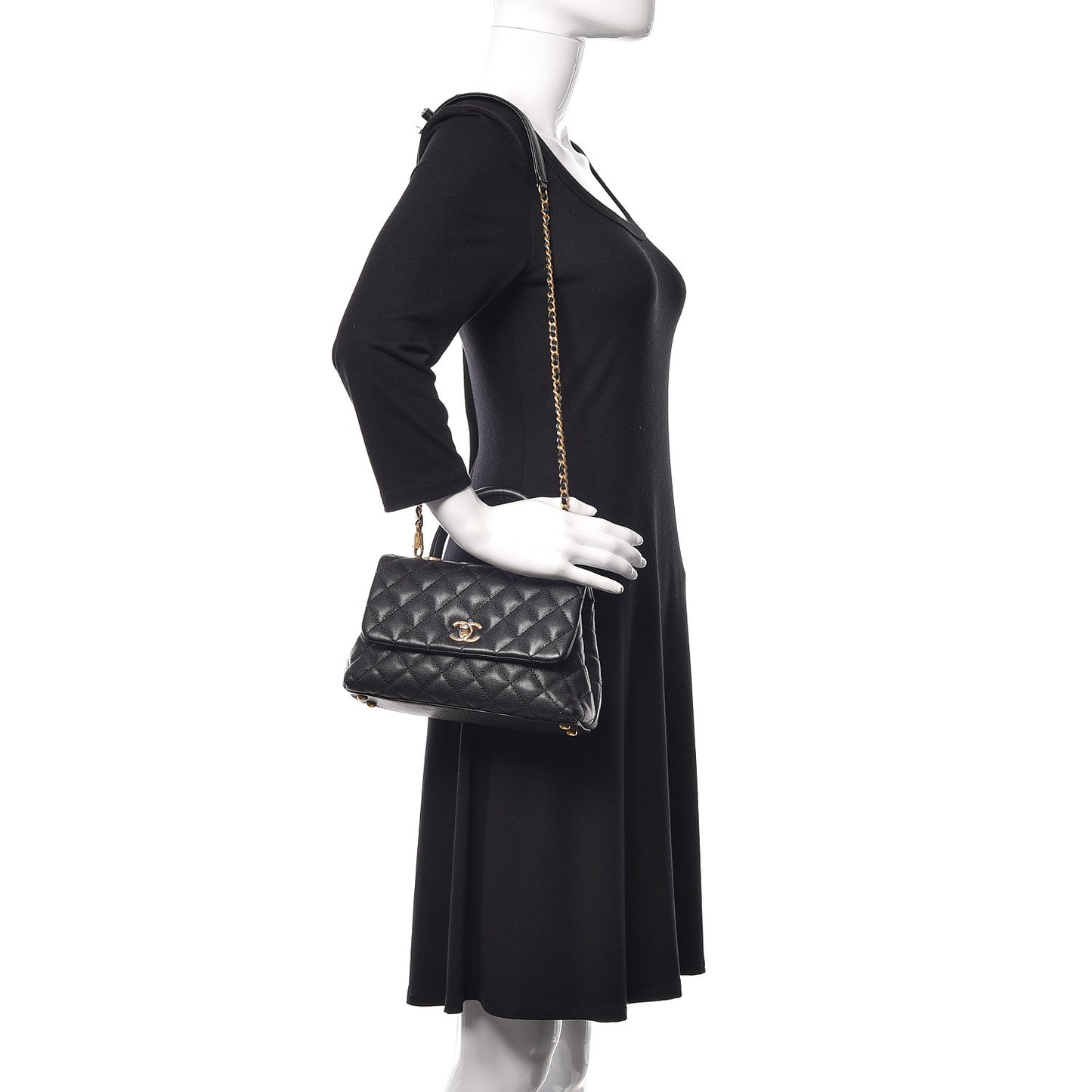 Caviar Quilted Mini Coco Handle Flap Black