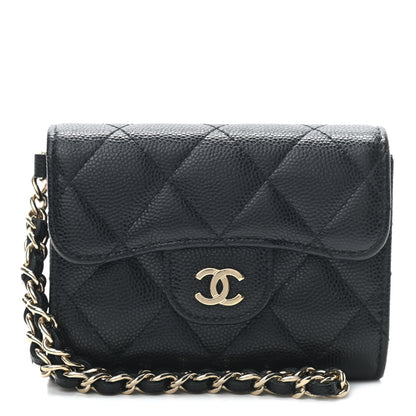 Chanel Caviar Quilted Flap Card Holder Chain Wristlet Black 1 of 9