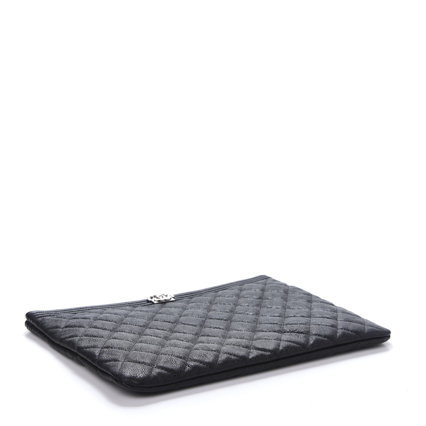 Iridescent Caviar Quilted Medium Boy Cosmetic Case Black