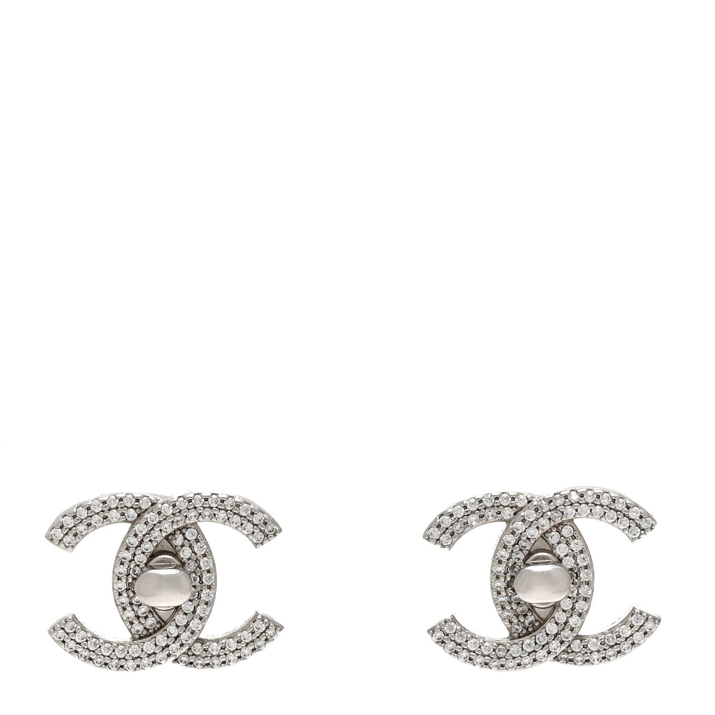 Crystal CC Turnlock Earrings Silver