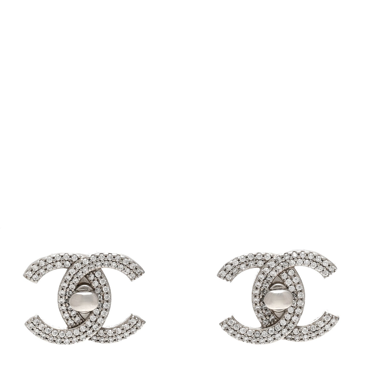 Chanel Crystal CC Turnlock Earrings Silver 1 of 4