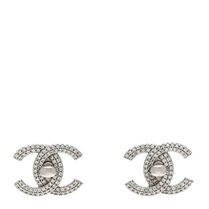 Chanel Crystal CC Turnlock Earrings Silver 1 of 4