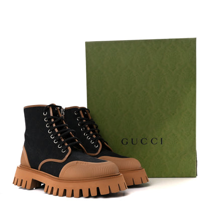 Gucci Monogram Miro Soft Calfskin Mens Lace Up Combat Boots 7.5 Black Koi Beige 9 of 9