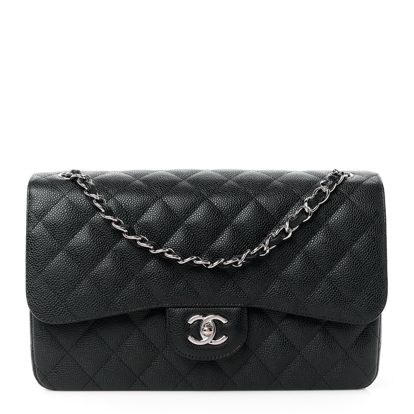 Caviar Quilted Jumbo Double Flap Black
