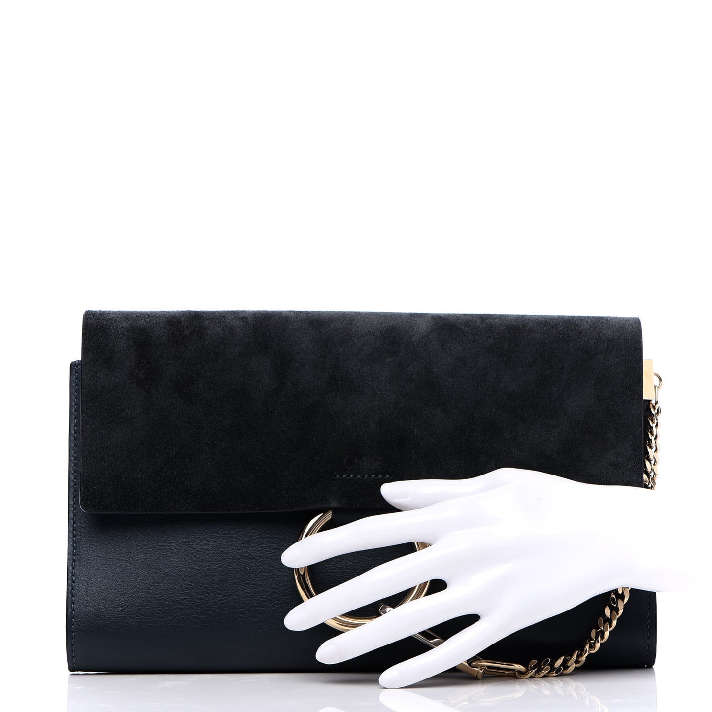 Suede Calfskin Faye Clutch Navy