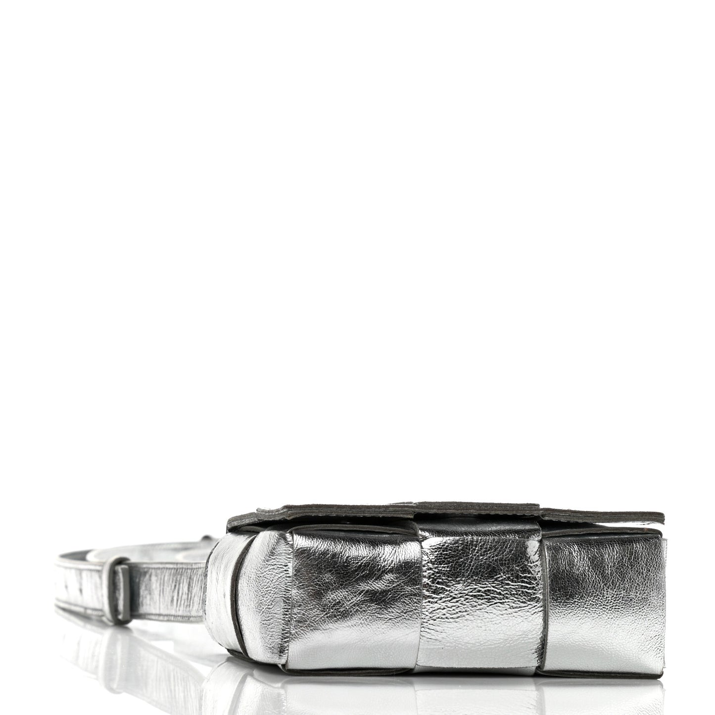 Metallic Lambskin Maxi Intrecciato Extra Mini Cassette Crossbody Bag Silver