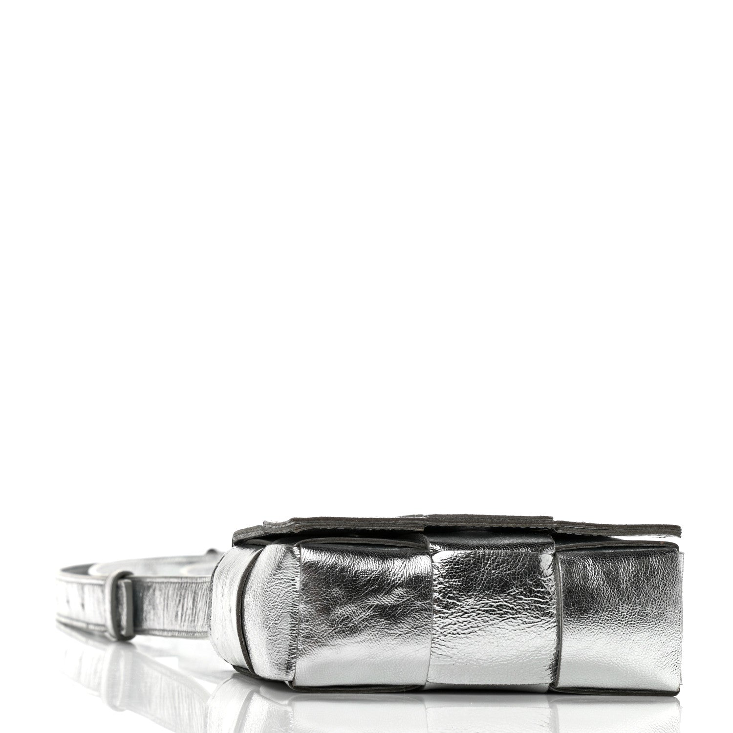 Bottega Veneta Metallic Lambskin Maxi Intrecciato Extra Mini Cassette Crossbody Bag Silver 3 of 9