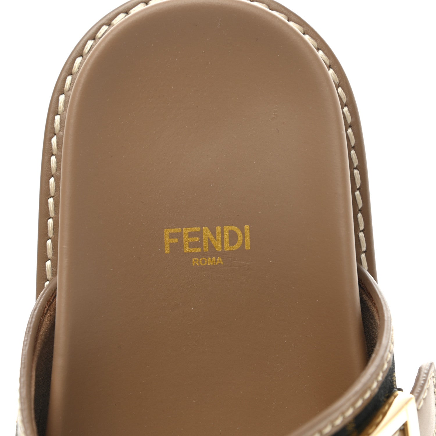 Fendi Fabric Jacquard Nappa FF Womens Fendi Feel Buckled Slide Sandals 36 Tobacco Black Miele Scuro 6 of 9