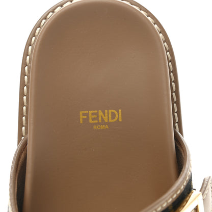 Fendi Fabric Jacquard Nappa FF Womens Fendi Feel Buckled Slide Sandals 36 Tobacco Black Miele Scuro 6 of 9