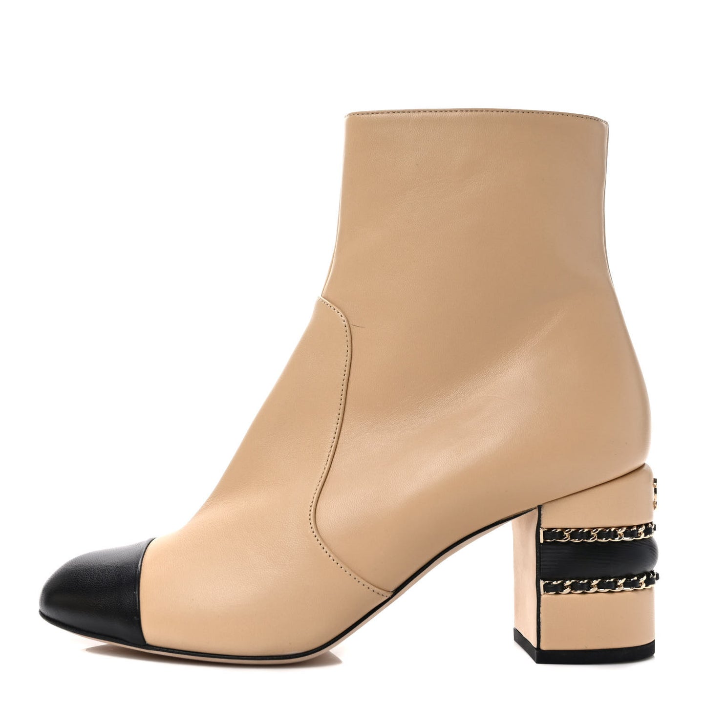 Lambskin Double Stack Chain Cap Toe Boots 39 Beige Black