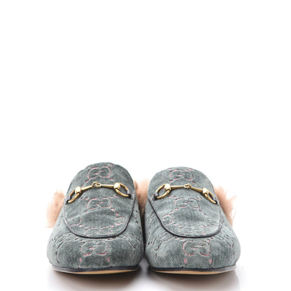 Gucci Velvet GG Monogram Fur Womens Princetown Slippers 37.5 Avio Dusty Pink 2 of 8