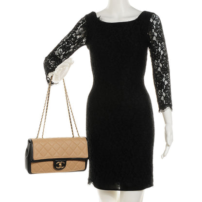 Chanel Calfskin Quilted Medium Graphic Flap Beige Black 2 of 10