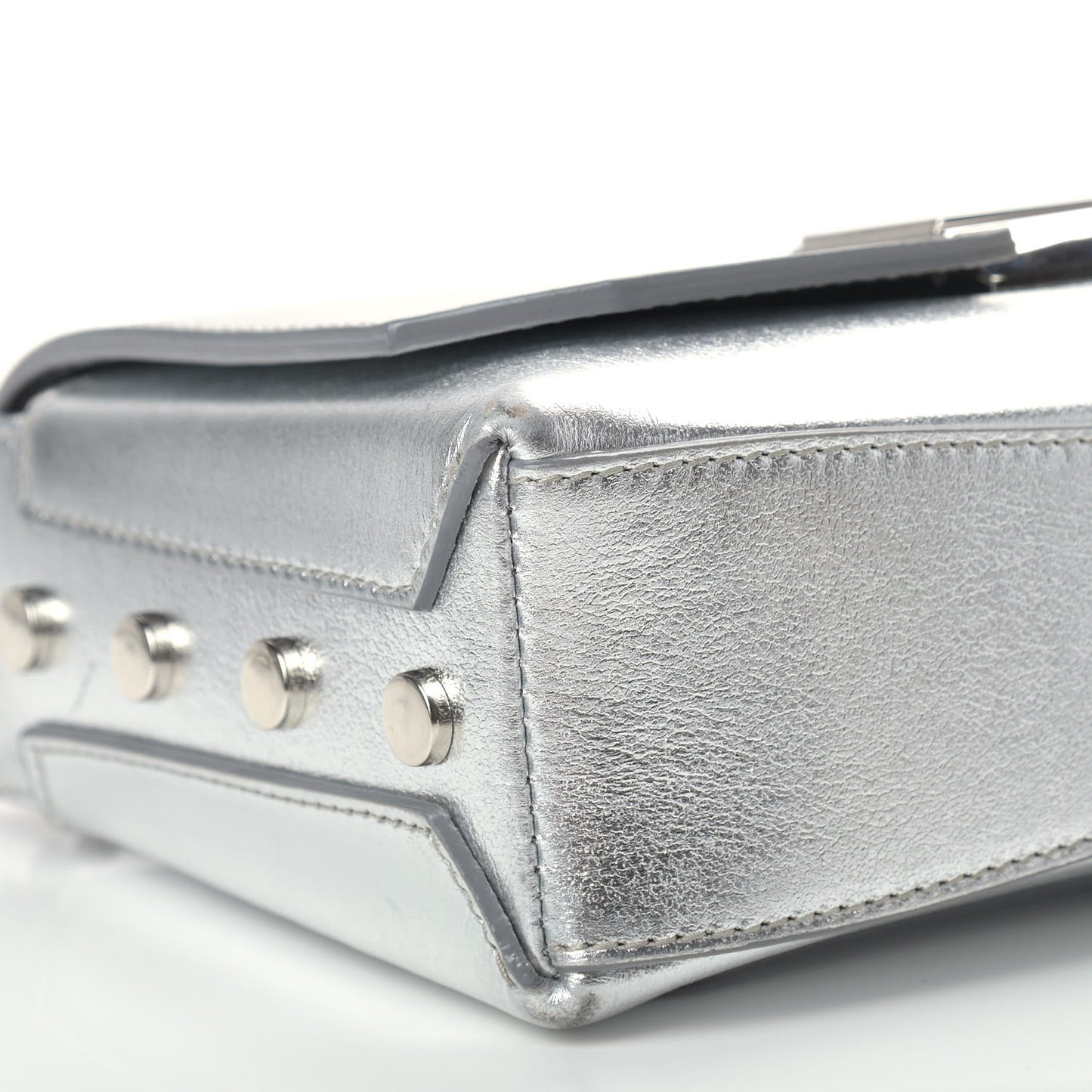 Metallic Calfskin Lockett Petite Shoulder Bag Silver
