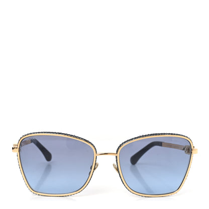Chanel Metal Calfskin Denim Square Sunglasses 4289-Q Blue 2 of 7