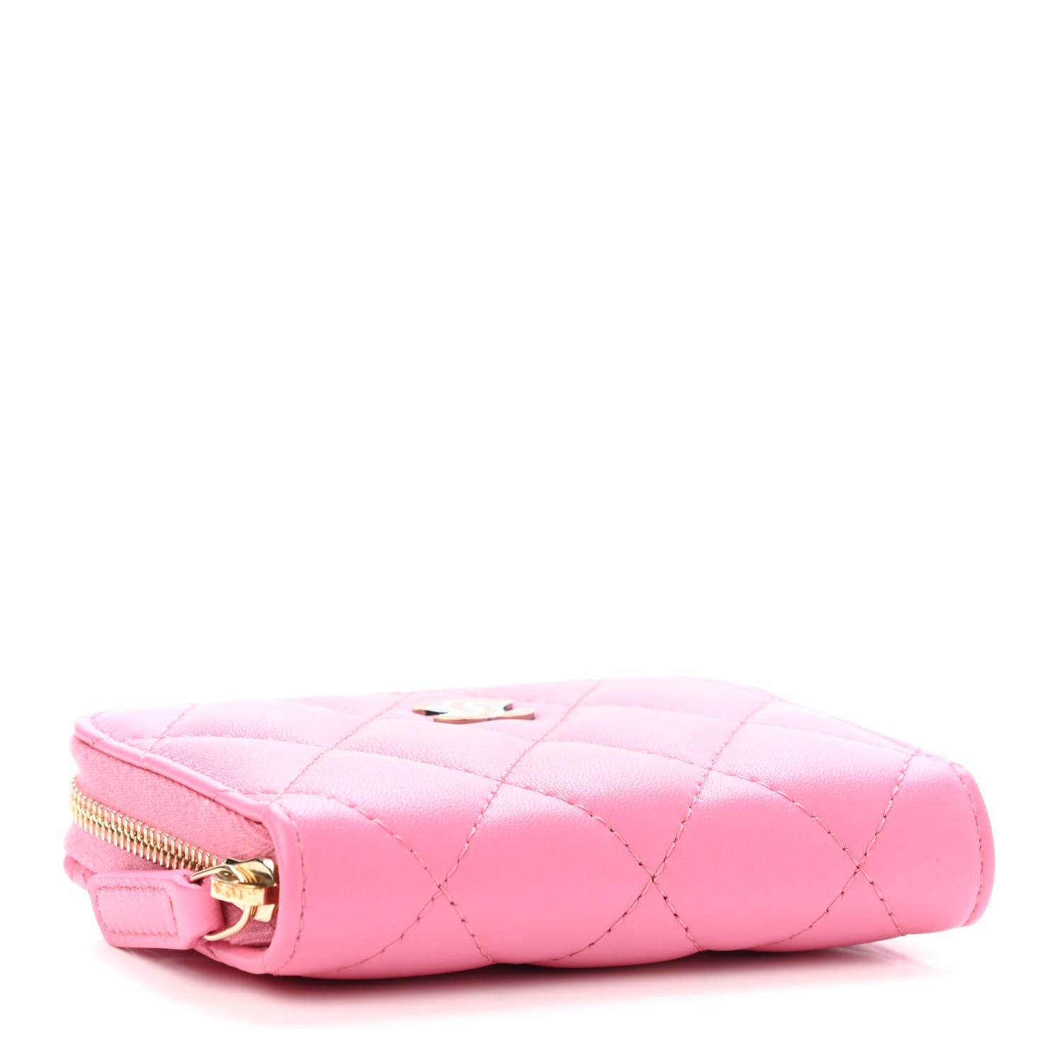 Chanel Lambskin Quilted Zip Around Coin Purse Wallet Pink Yellow 3 of 4