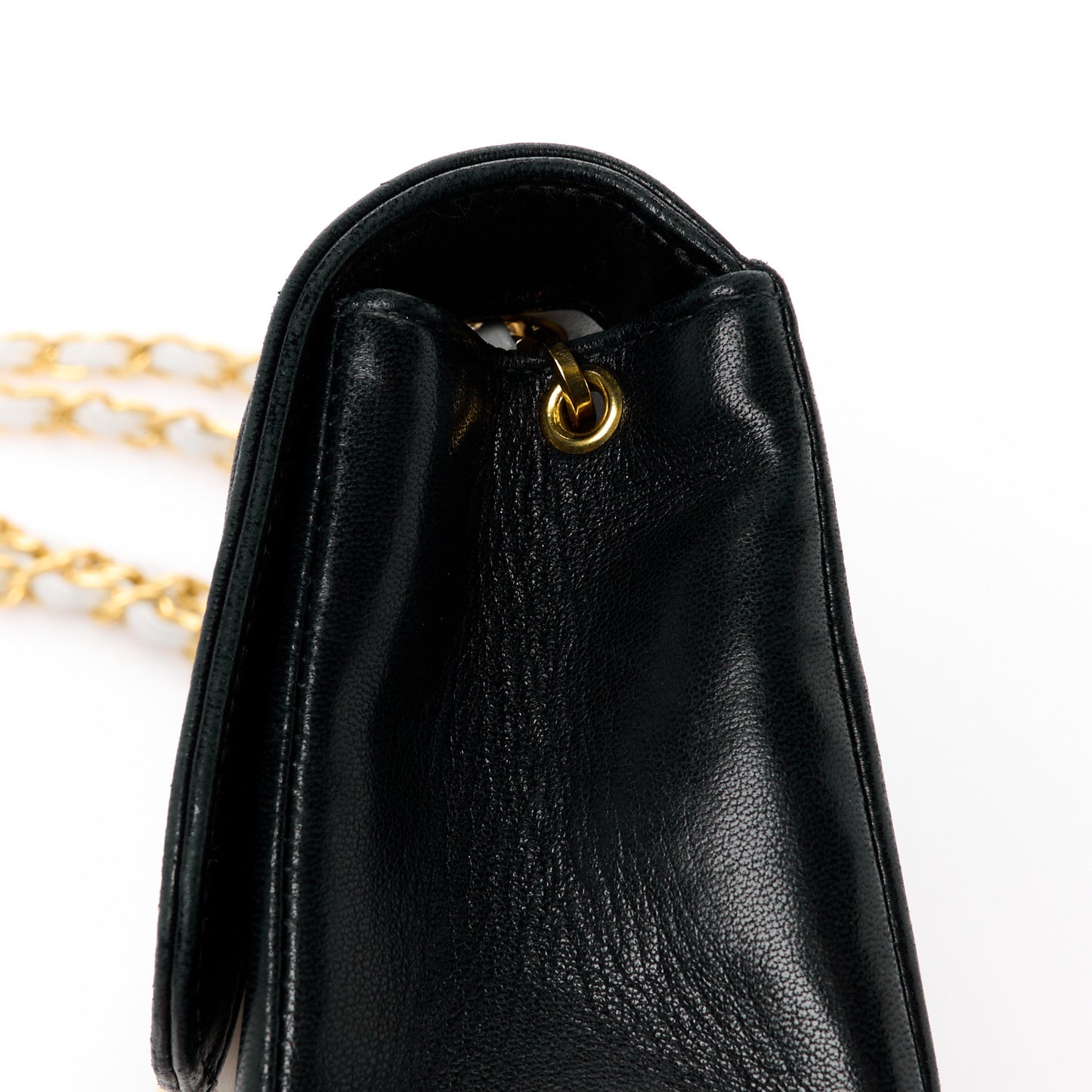 Lambskin Vertical Quilt Mini Flap Black White