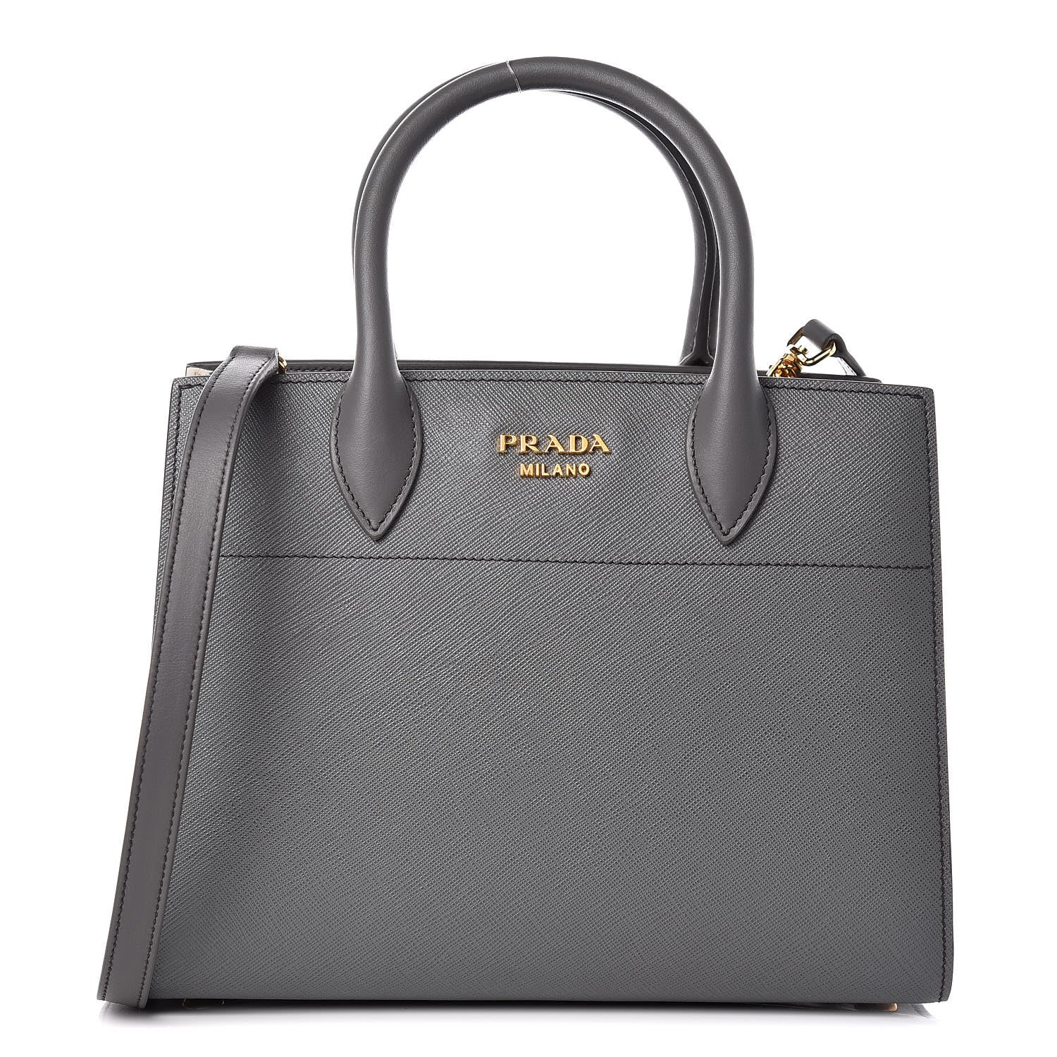 Prada Saffiano City Calfskin Small Bibliotheque Top Handle Mercurio Talco 1 of 13