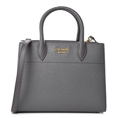Prada Saffiano City Calfskin Small Bibliotheque Top Handle Mercurio Talco 1 of 13