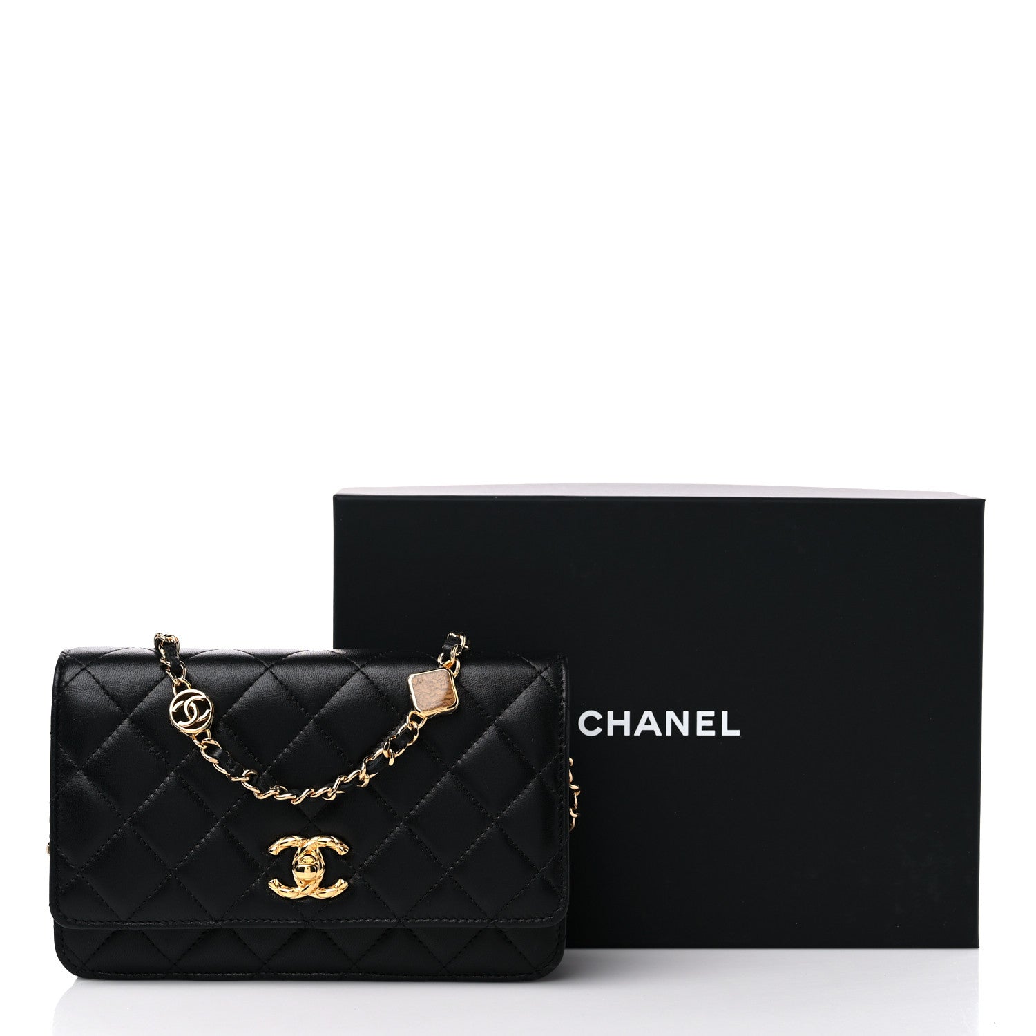 Chanel Lambskin Quilted Enamel CC Wallet on Chain WOC Black 12 of 12