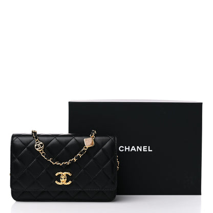 Chanel Lambskin Quilted Enamel CC Wallet on Chain WOC Black 12 of 12