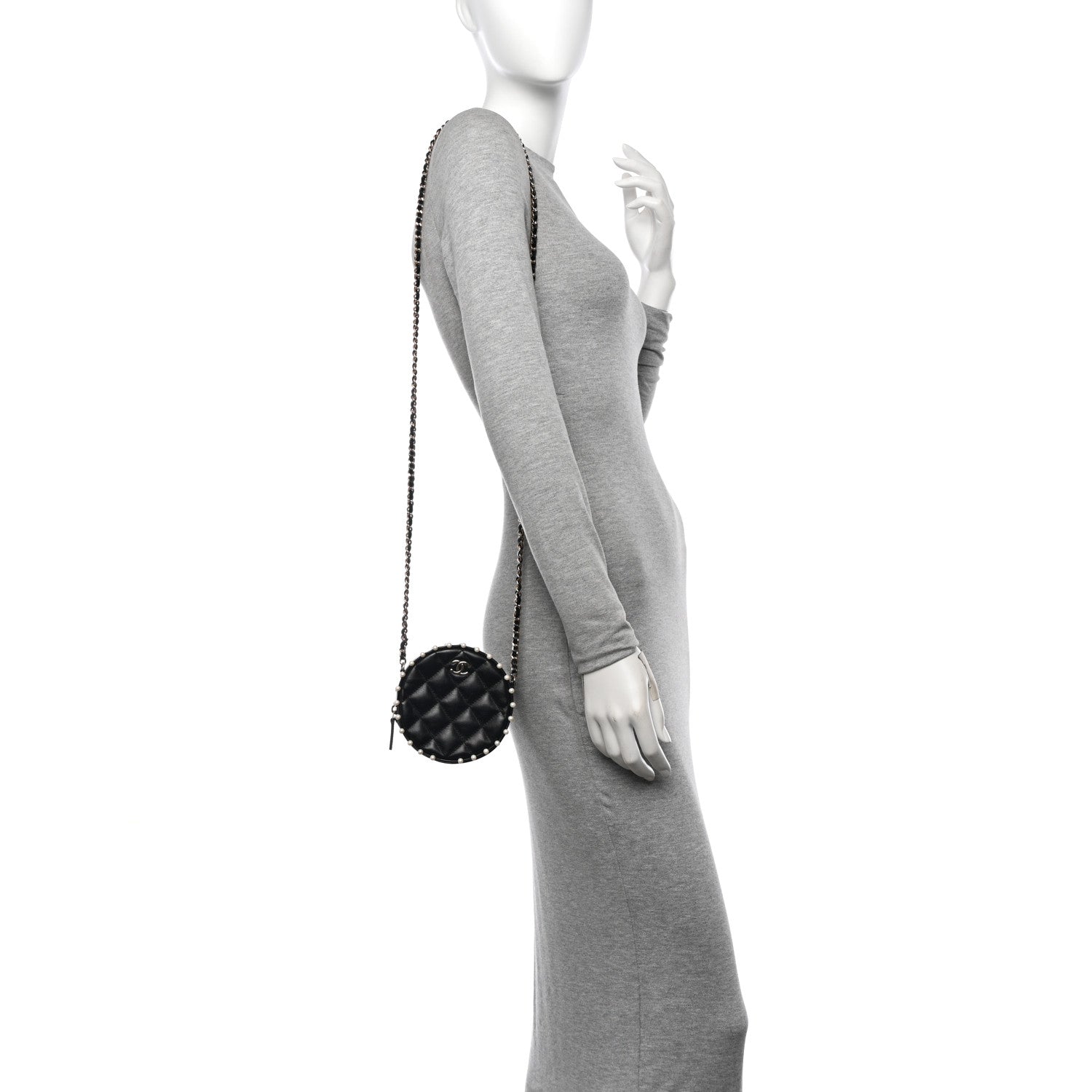 Chanel Calfskin Quilted Pearl Round Clutch With Chain Black 2 of 11