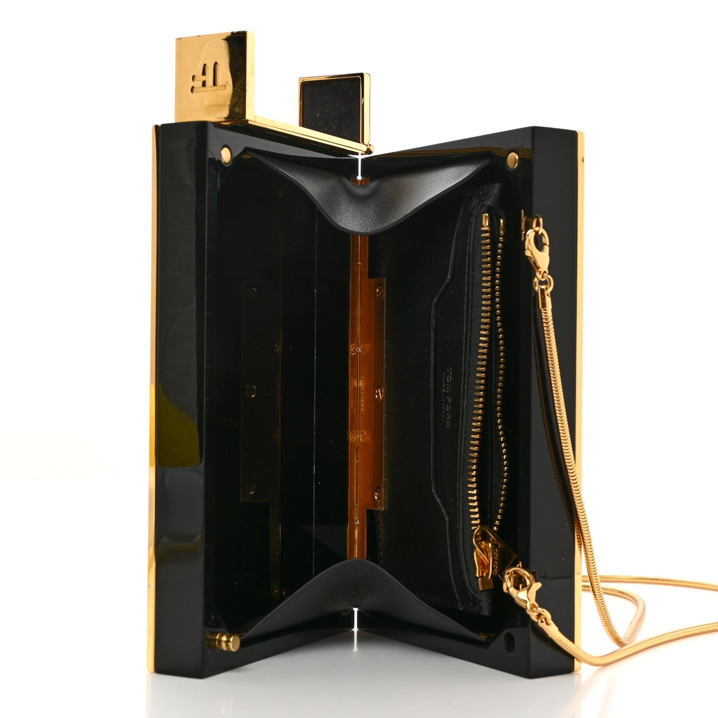 TOM FORD Plexiglass Lipstick Minaudiere Clutch Black Gold
