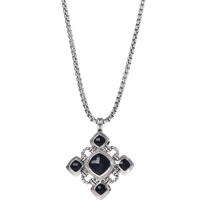 David Yurman Sterling Silver 14K Yellow Gold Black Onyx Diamond Renaissance Cross Pendant Necklace 1 of 6