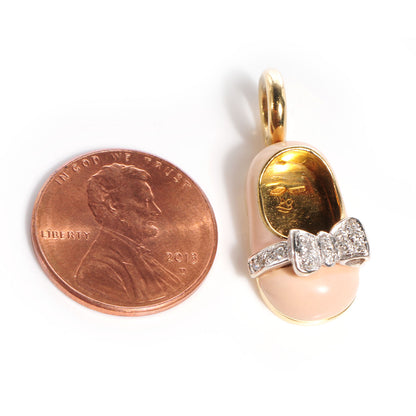 FASHIONPHILE AARONBASHA18kYellowGoldDiamondBabyBowShoePendantPink 2 of 5