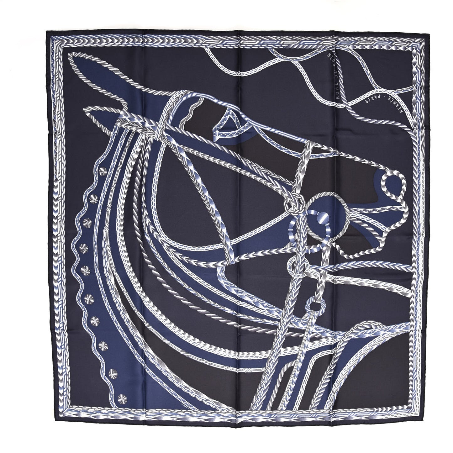 Silk Robe Du Soir Scarf 90 Marine Encre Blanc