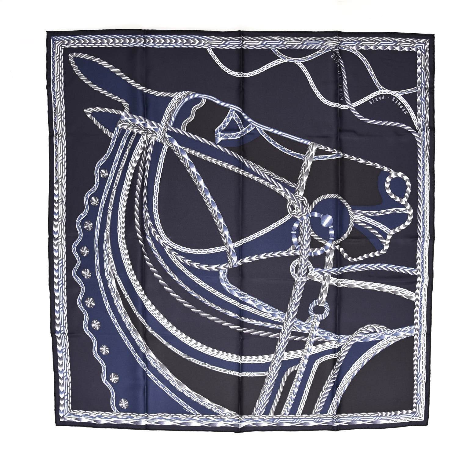 Hermes Silk Robe Du Soir Scarf 90 Marine Encre Blanc 1 of 7