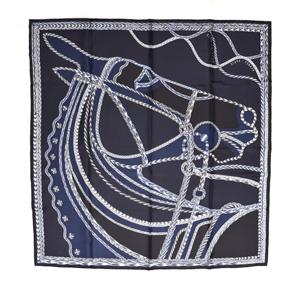 Hermes Silk Robe Du Soir Scarf 90 Marine Encre Blanc 1 of 7