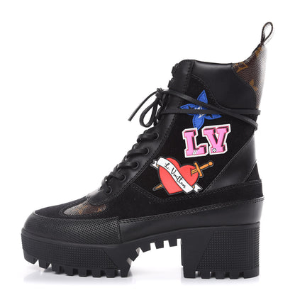 Louis Vuitton Suede Calfskin Monogram LV Black Heart Laureate Platform Desert Boots 36.5 Black 1 of 8