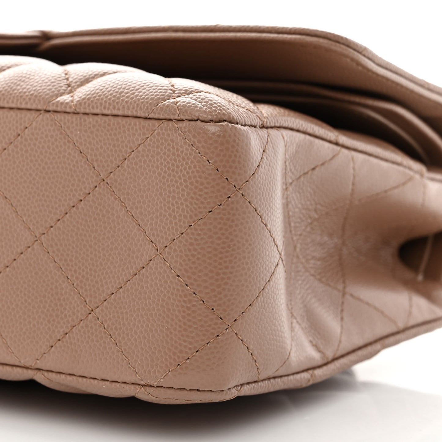 Caviar Quilted Medium Double Flap Beige